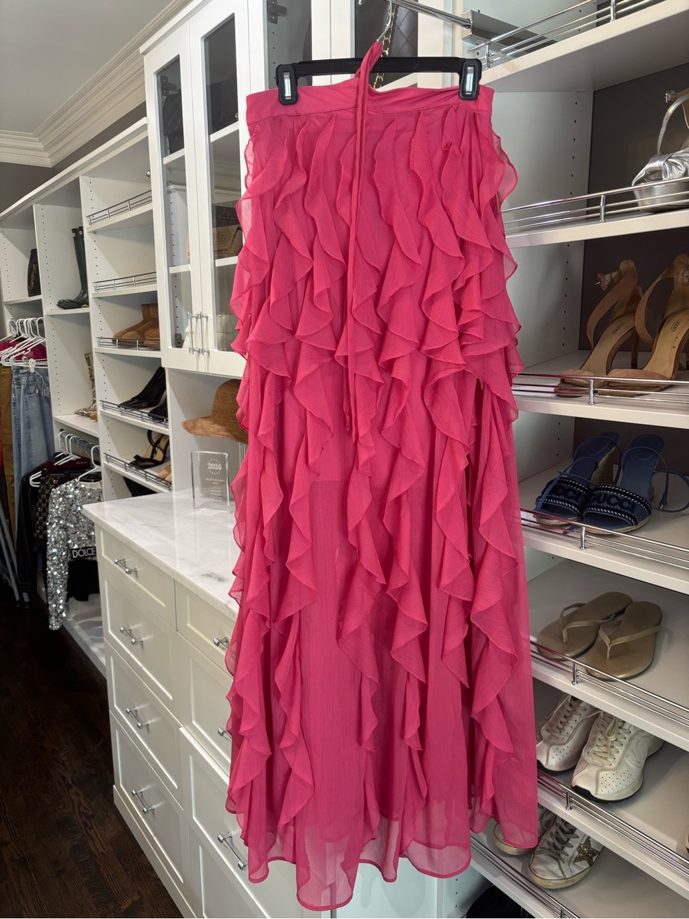 PatBO Hot Pink Halter Ruffle Maxi Dress - Picture 2 of 4